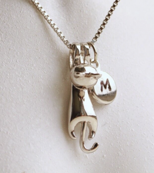 Katze Halskette Sterlingsilber Initial Gravur Geschenk Freundin Frauen